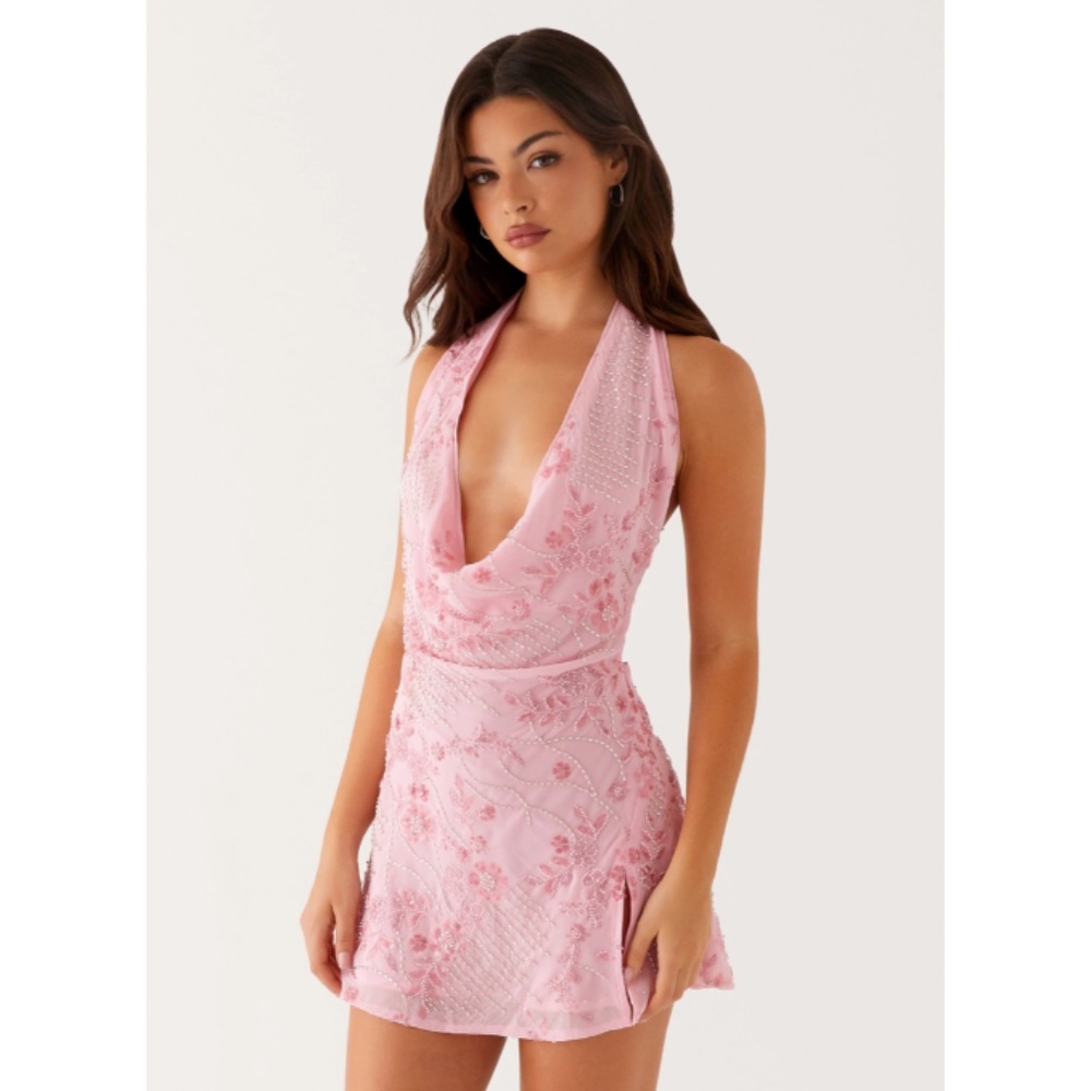 Elegant Pink Halter Dress